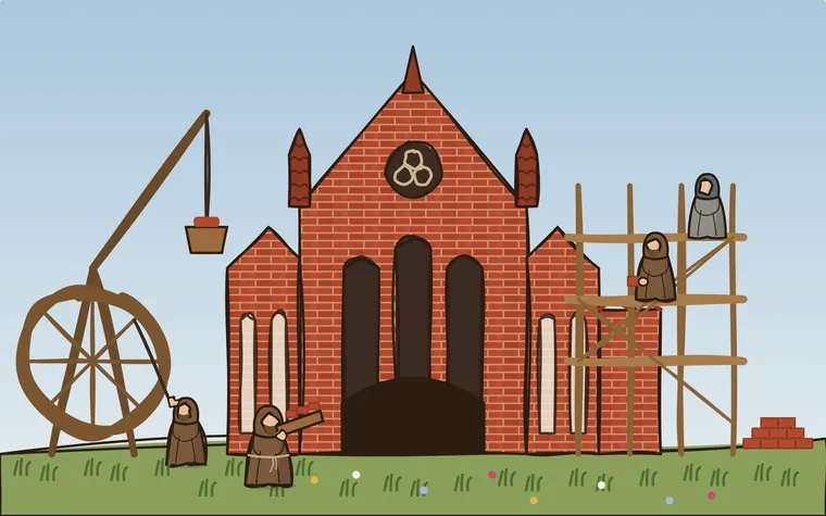1300 · Um 1300 entsteht die große Westfassade in Backsteingotik.